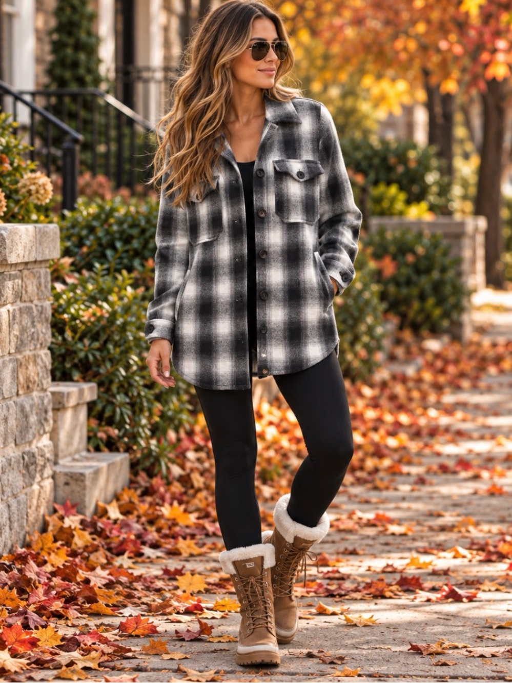 Lucky Brand 100% Cotton Black & White Plaid Utility Shacket Size Large